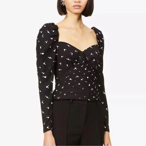 Self-Portrait Black and White Polka Dot Puff Shoulder Long Sleeve Top Size 6